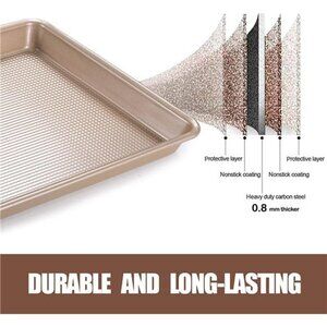 Cookie Sheet Baking Pan Set, Nonstick, 2 Piece Bakeware Set, 9x13",10x15", Gold
